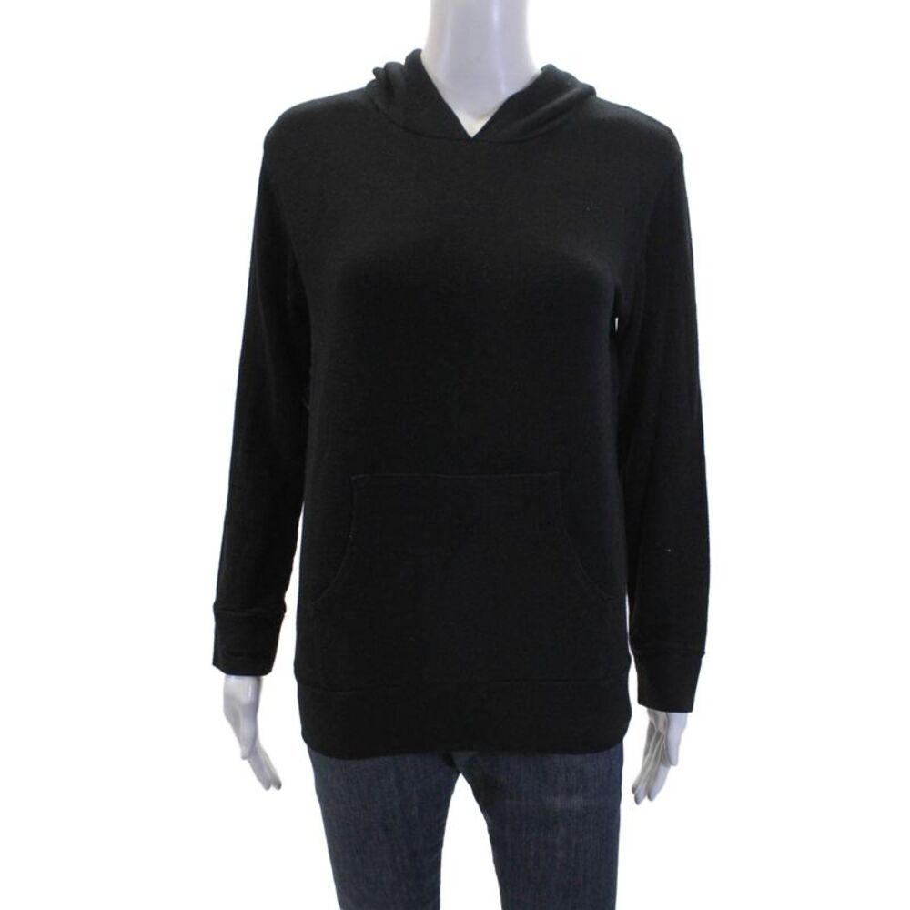 Monrow Classic Womens Basic Stretch Kangaroo Pocket Hoodie Black Size XS